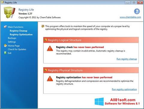 スクリーンショット Registry Life Windows 8.1版