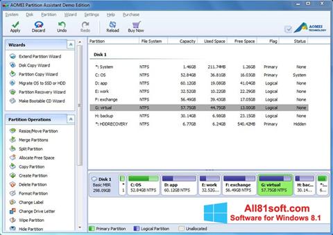 スクリーンショット AOMEI Partition Assistant Windows 8.1版