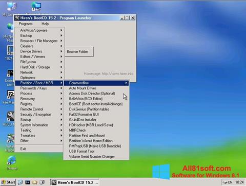 スクリーンショット Hirens Boot CD Windows 8.1版