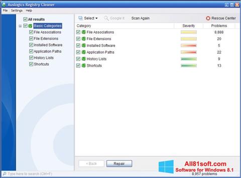 スクリーンショット Auslogics Registry Cleaner Windows 8.1版