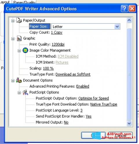 スクリーンショット CutePDF Writer Windows 8.1版