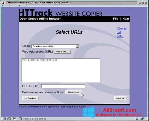 スクリーンショット HTTrack Website Copier Windows 8.1版