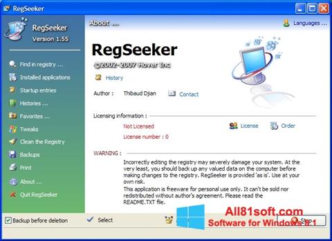 スクリーンショット RegSeeker Windows 8.1版