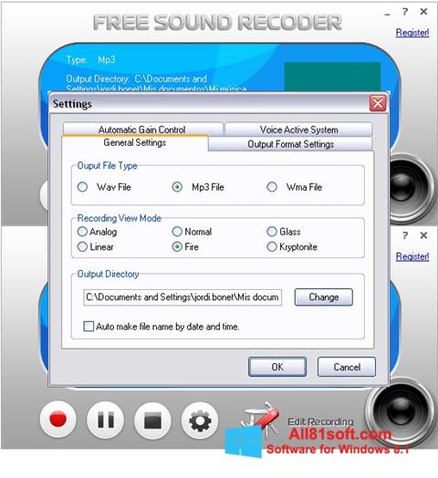 スクリーンショット Free Sound Recorder Windows 8.1版