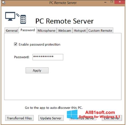 スクリーンショット PC Remote Server Windows 8.1版
