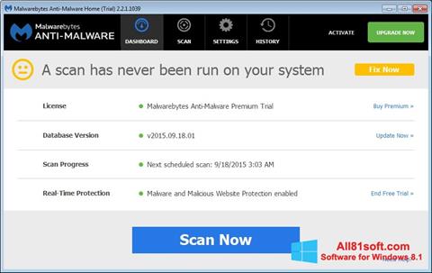 スクリーンショット Malwarebytes Anti-Malware Free Windows 8.1版