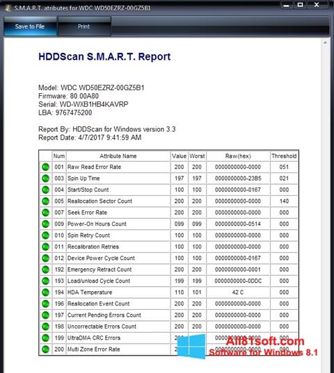 スクリーンショット HDDScan Windows 8.1版