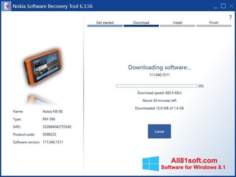 スクリーンショット Nokia Software Recovery Tool Windows 8.1版
