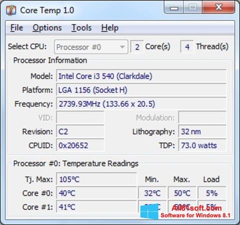 スクリーンショット Core Temp Windows 8.1版