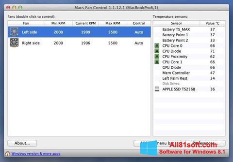 スクリーンショット Macs Fan Control Windows 8.1版