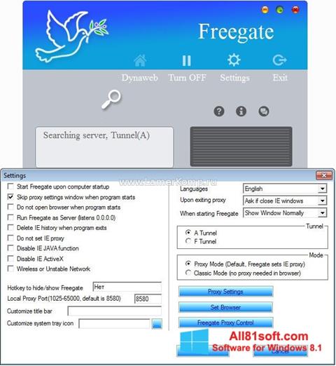 スクリーンショット Freegate Windows 8.1版