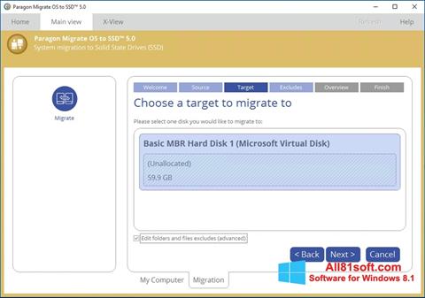 スクリーンショット Paragon Migrate OS to SSD Windows 8.1版