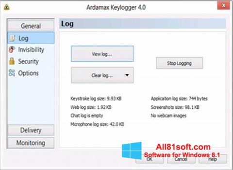 スクリーンショット Ardamax Keylogger Windows 8.1版
